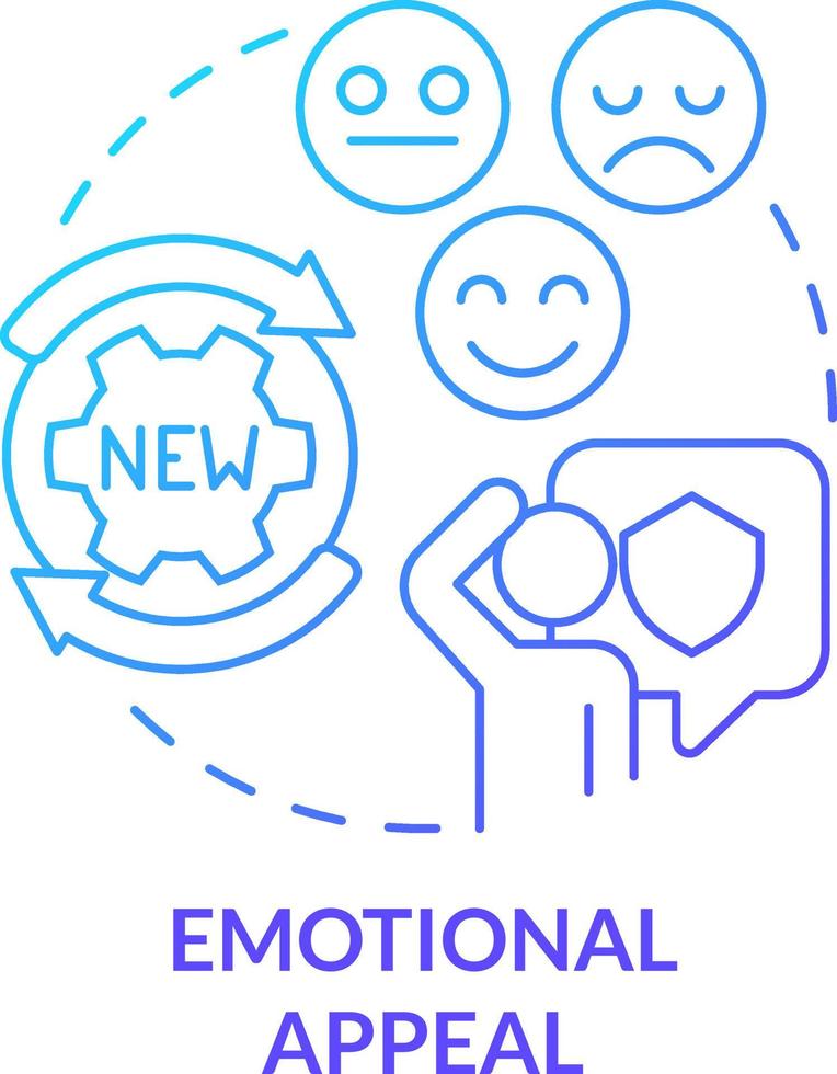 Emotional appeal blue gradient concept icon. Advertising strategy abstract idea thin line illustration. Stimulating consumer emotions. Isolated outline drawing vector