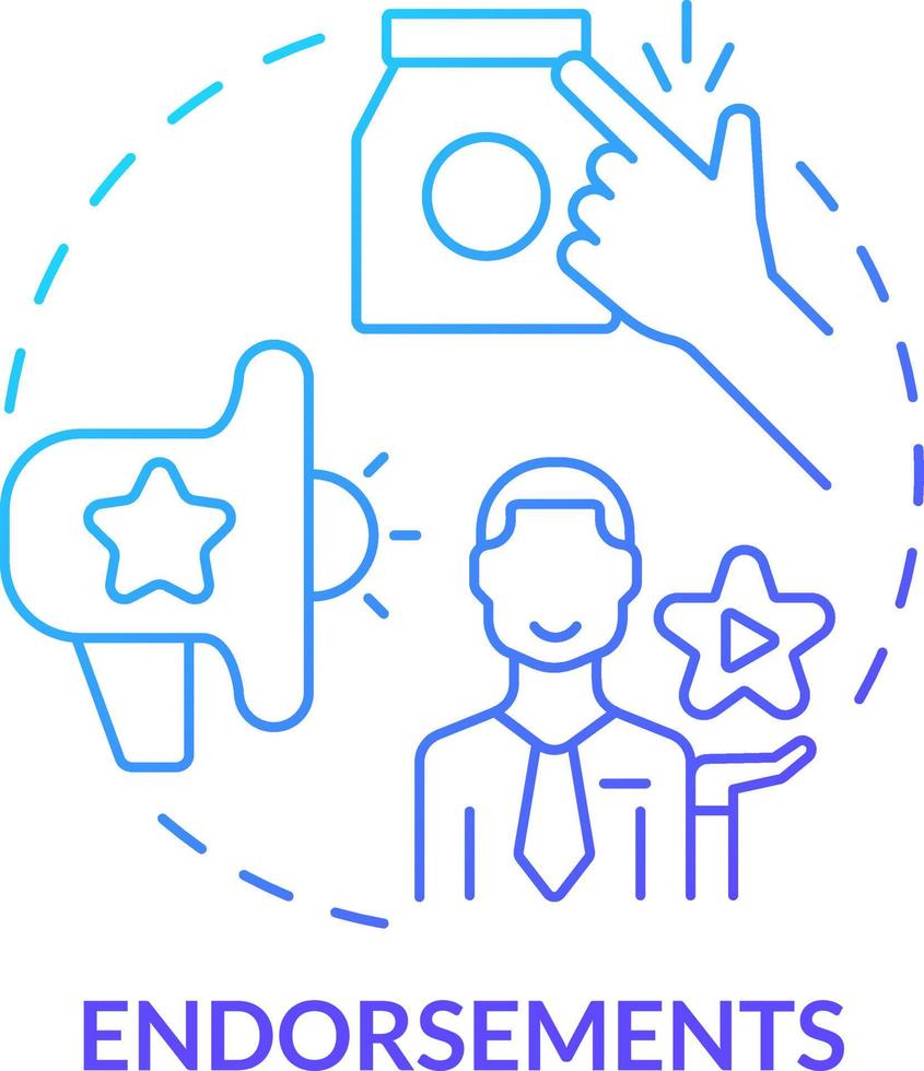 Endorsements blue gradient concept icon. Advertisement campaign element abstract idea thin line illustration. Advertising technique. Isolated outline drawing vector