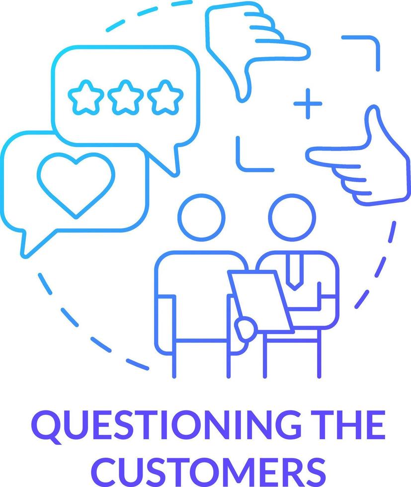 Questioning customers blue gradient concept icon. Advertising approach abstract idea thin line illustration. Customer satisfaction. Isolated outline drawing vector