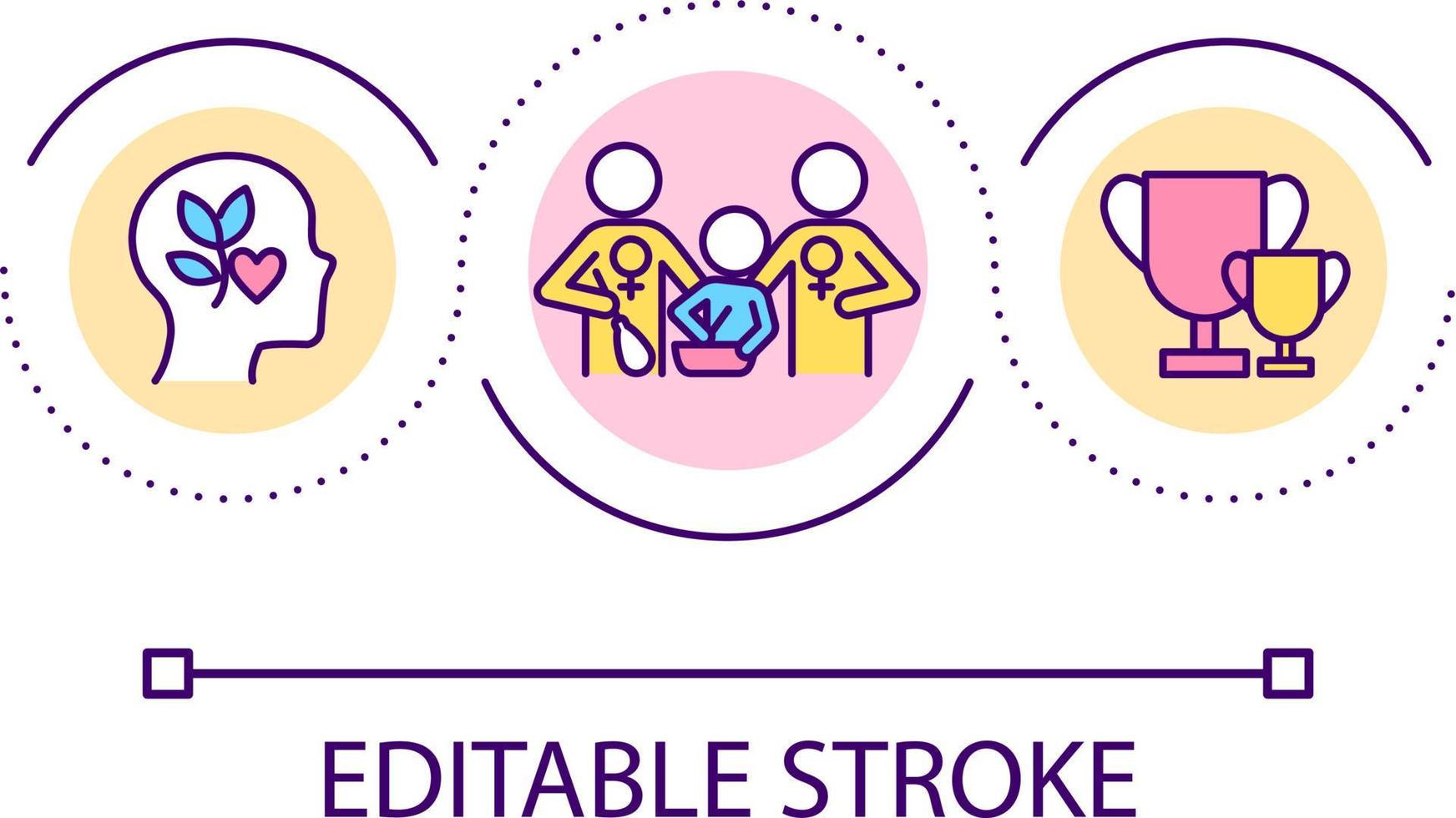 Same sex family loop concept icon. Raising child. Healthy environment. LGBT community abstract idea thin line illustration. Isolated outline drawing. Editable stroke vector