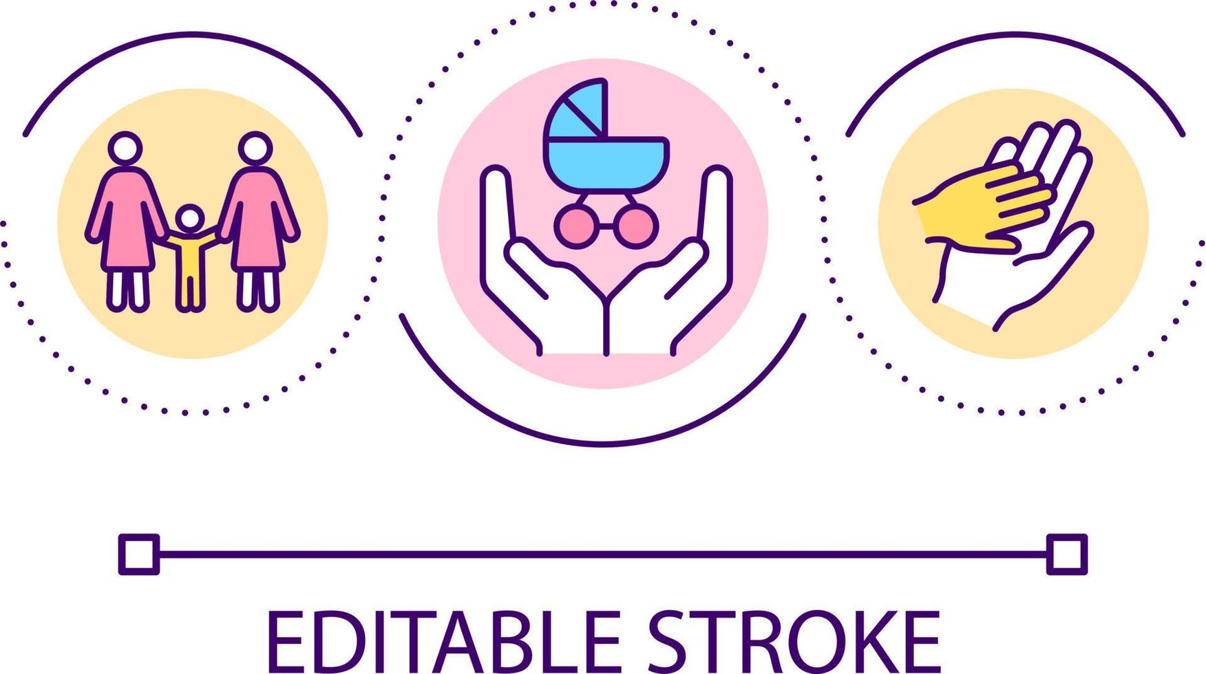 Parenthood loop concept icon. Same sex parents. Bringing up kid. Mindful parenting. LGBT community abstract idea thin line illustration. Isolated outline drawing. Editable stroke vector