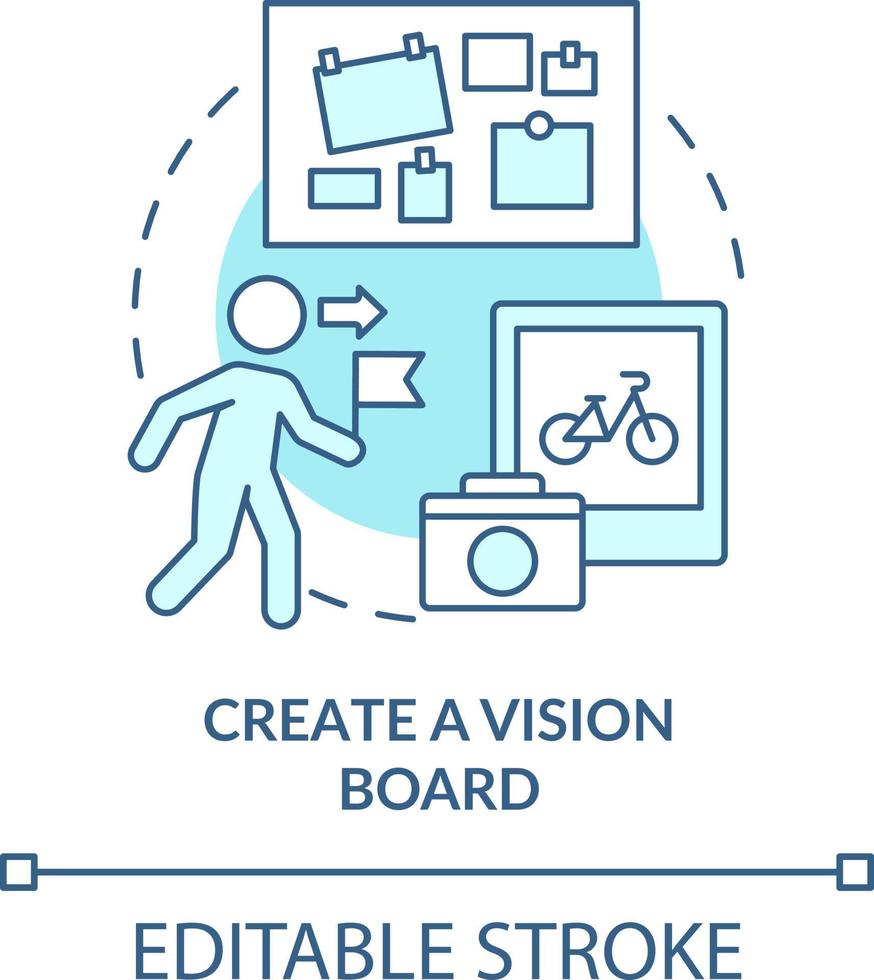Create vision board turquoise concept icon. Goals visualization. Adaptability tip abstract idea thin line illustration. Isolated outline drawing. Editable stroke vector
