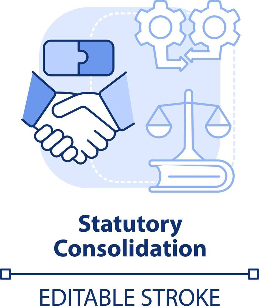 Statutory consolidation light blue concept icon. Business consolidation strategy abstract idea thin line illustration. Isolated outline drawing. Editable stroke vector