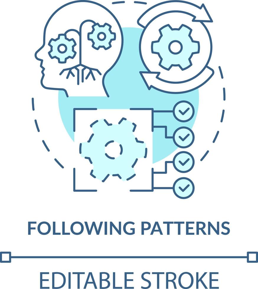 Following patterns turquoise concept icon. Resisting changes reason abstract idea thin line illustration. Isolated outline drawing. Editable stroke vector