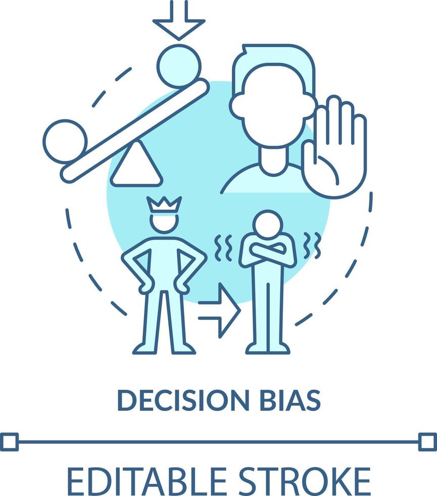 Decision bias turquoise concept icon. Reject new ideas. Adaptability enemy in HR abstract idea thin line illustration. Isolated outline drawing. Editable stroke vector