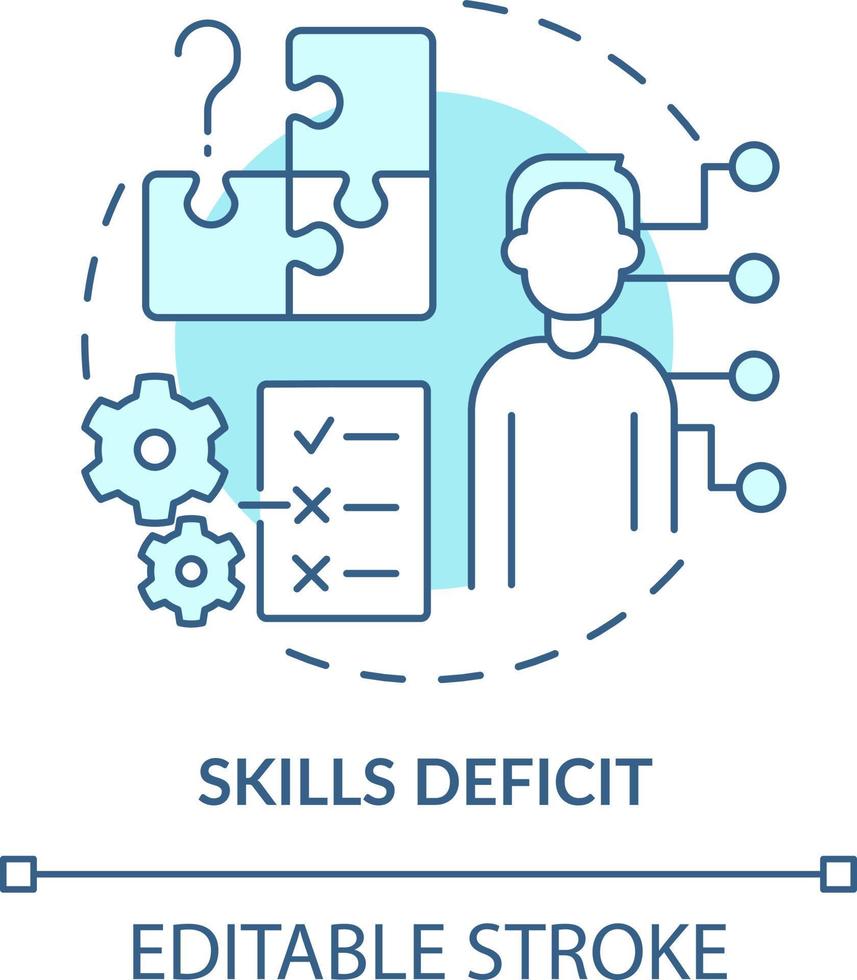 Skills deficit turquoise concept icon. No professional development. Adaptability abstract idea thin line illustration. Isolated outline drawing. Editable stroke vector