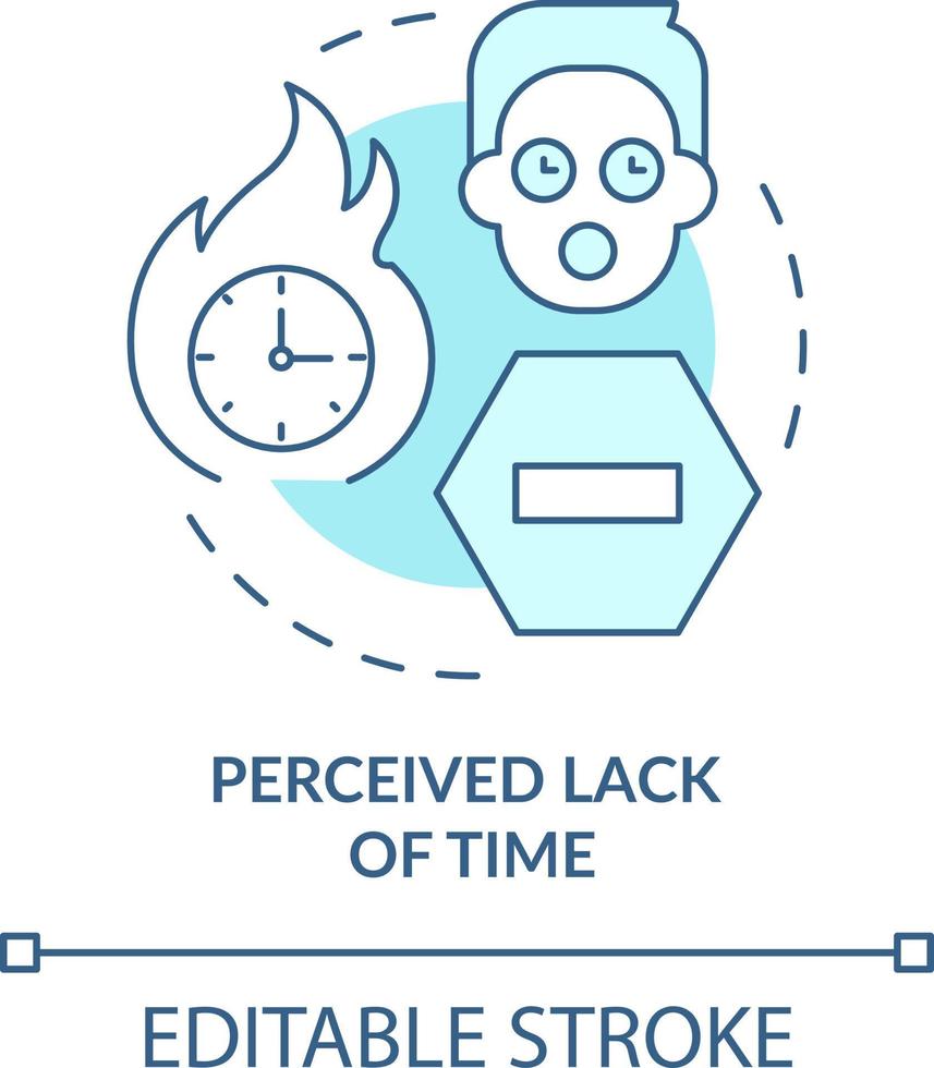 Perceived lack of time turquoise concept icon. Barrier to change management abstract idea thin line illustration. Isolated outline drawing. Editable stroke vector