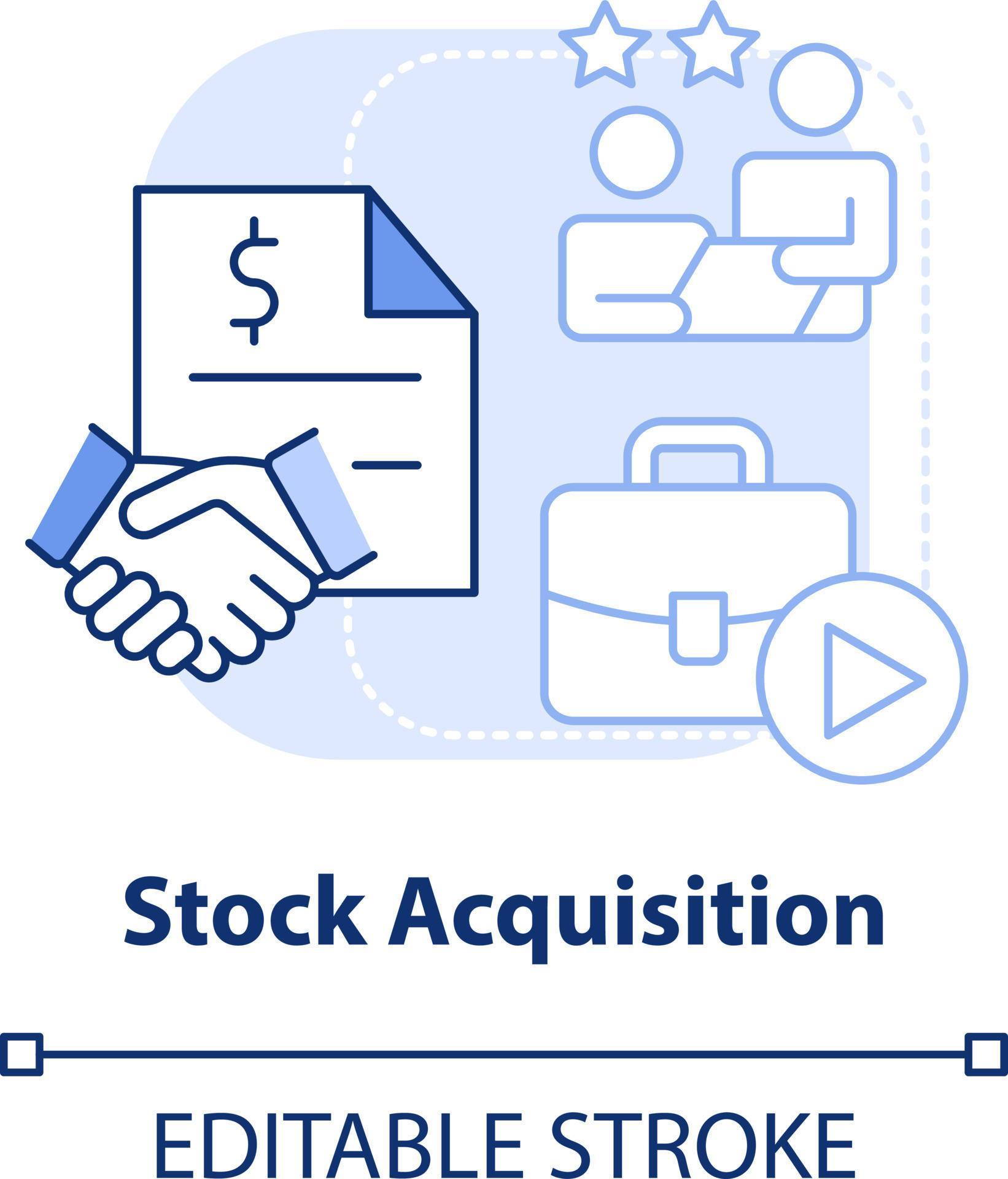 What Happens To A Stock When A Company Is Acquired Stock acquisition light blue concept icon. Business consolidation