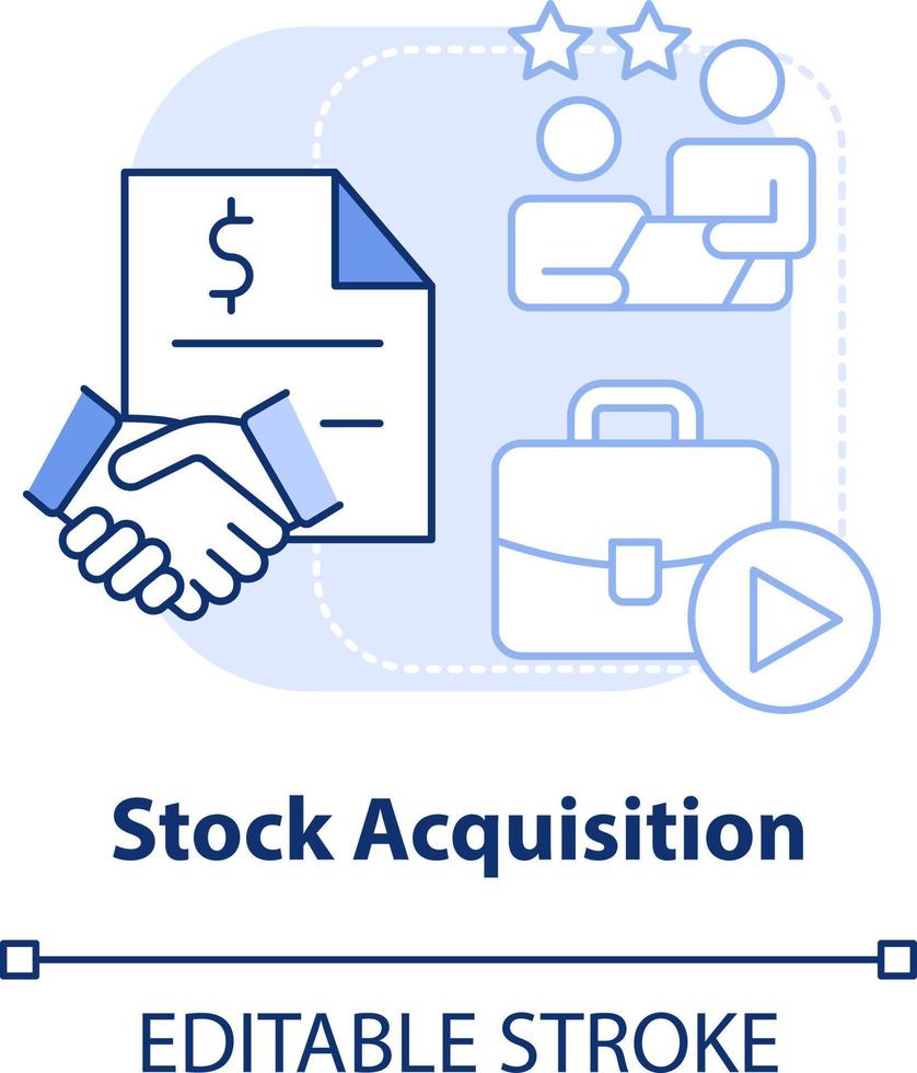 Stock acquisition light blue concept icon. Business consolidation strategy abstract idea thin line illustration. Isolated outline drawing. Editable stroke vector