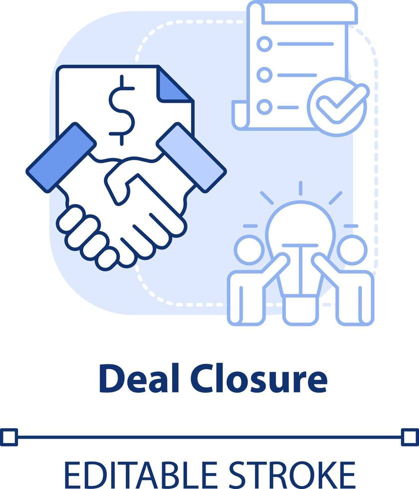 Deal closure light blue concept icon. Complete transaction. Stage of merger abstract idea thin line illustration. Isolated outline drawing. Editable stroke vector