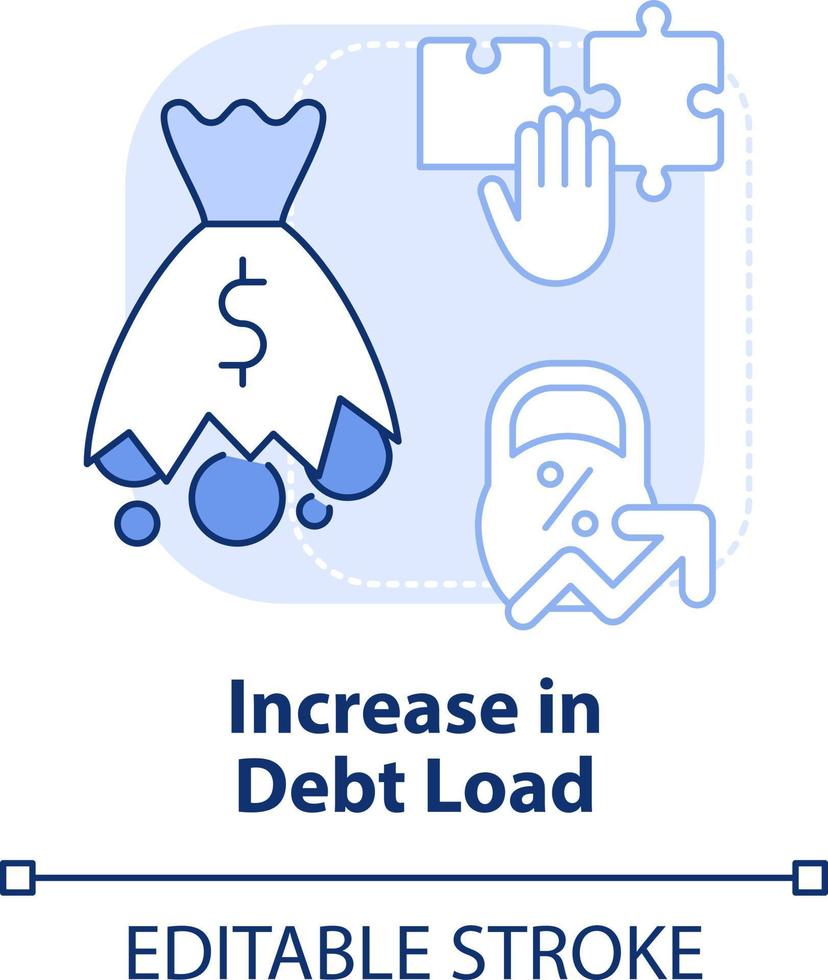 Increase in debt load light blue concept icon. Disadvantage of business consolidation abstract idea thin line illustration. Isolated outline drawing. Editable stroke vector