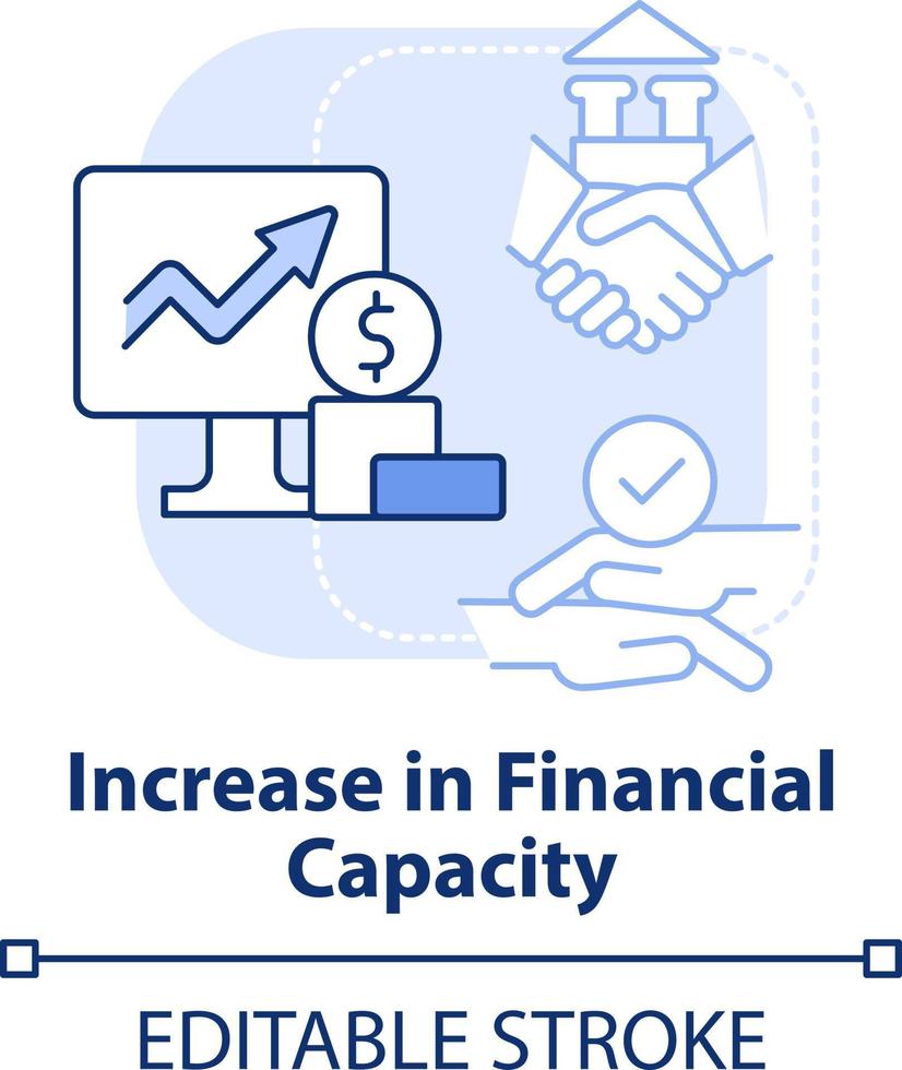 Increase in financial capacity light blue concept icon. Motive for merger abstract idea thin line illustration. Isolated outline drawing. Editable stroke vector