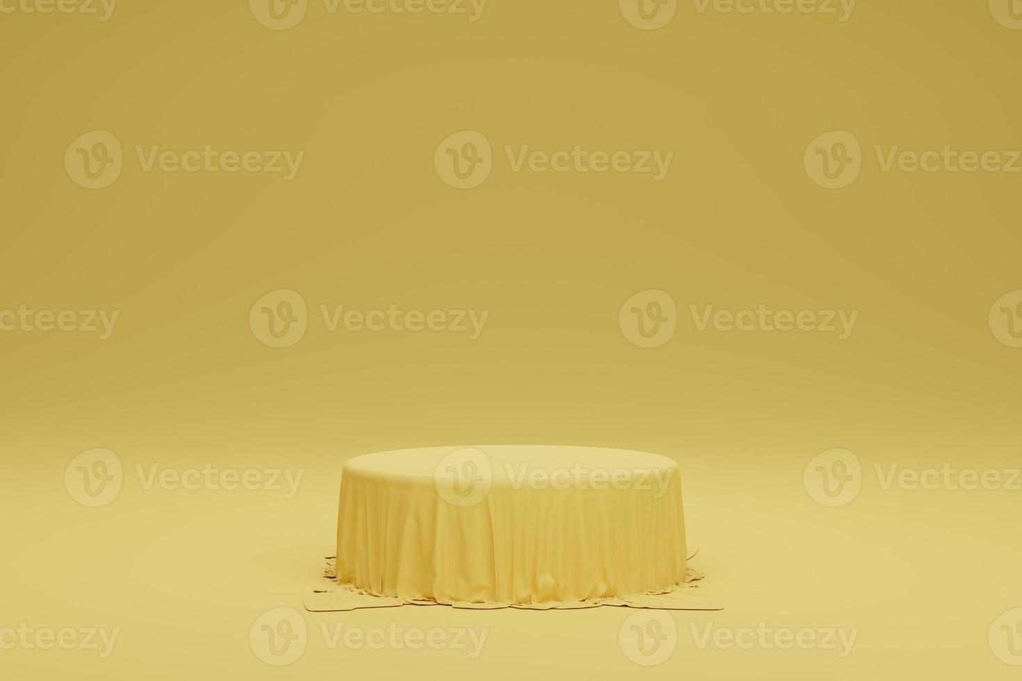 3d representación de mínimo lujo amarillo paño podio para producto presentación fondo foto