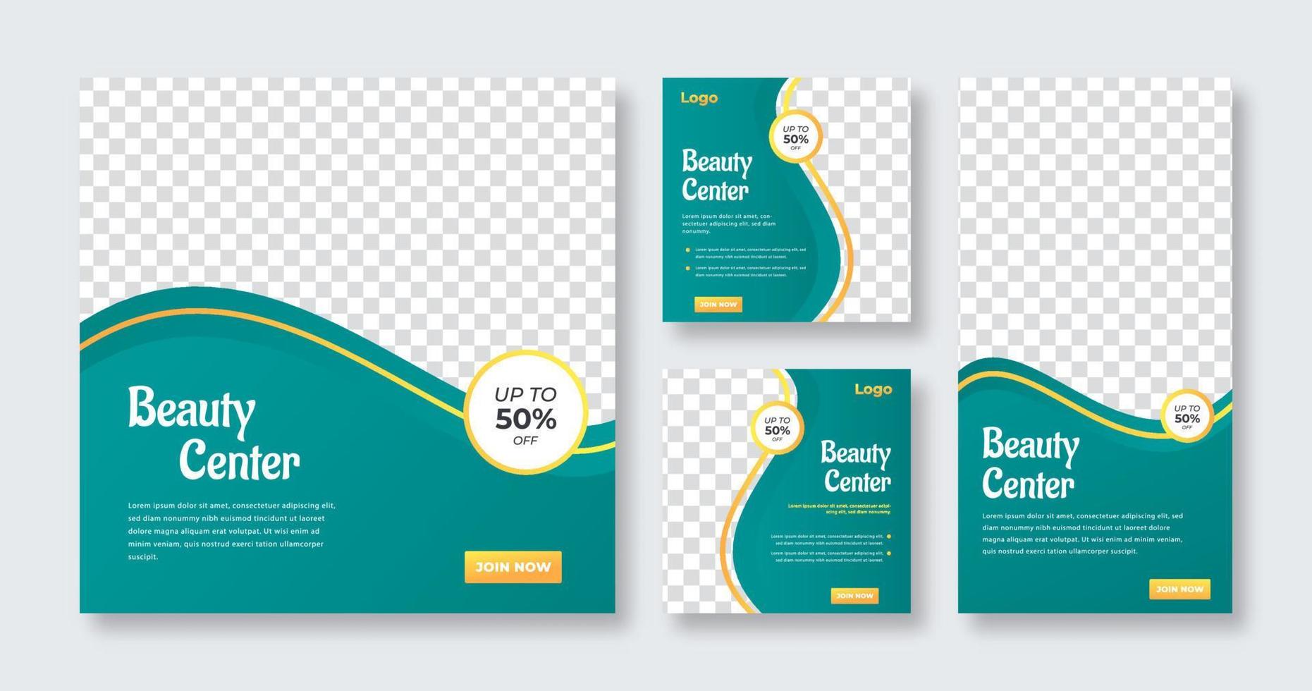 Beauty Care Spa Center Makeup Banner for Social Media Post and Web Internet Ads Square Flyer Template Set vector