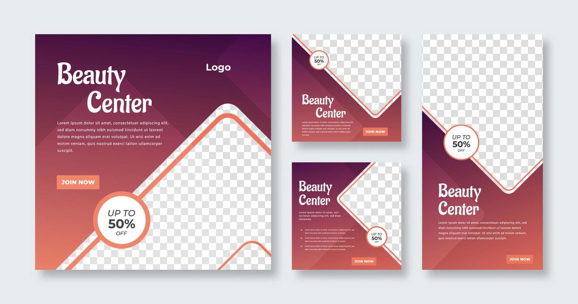 Beauty Care Spa Center Makeup Banner for Social Media Post and Web Internet Ads Square Flyer Template Set vector