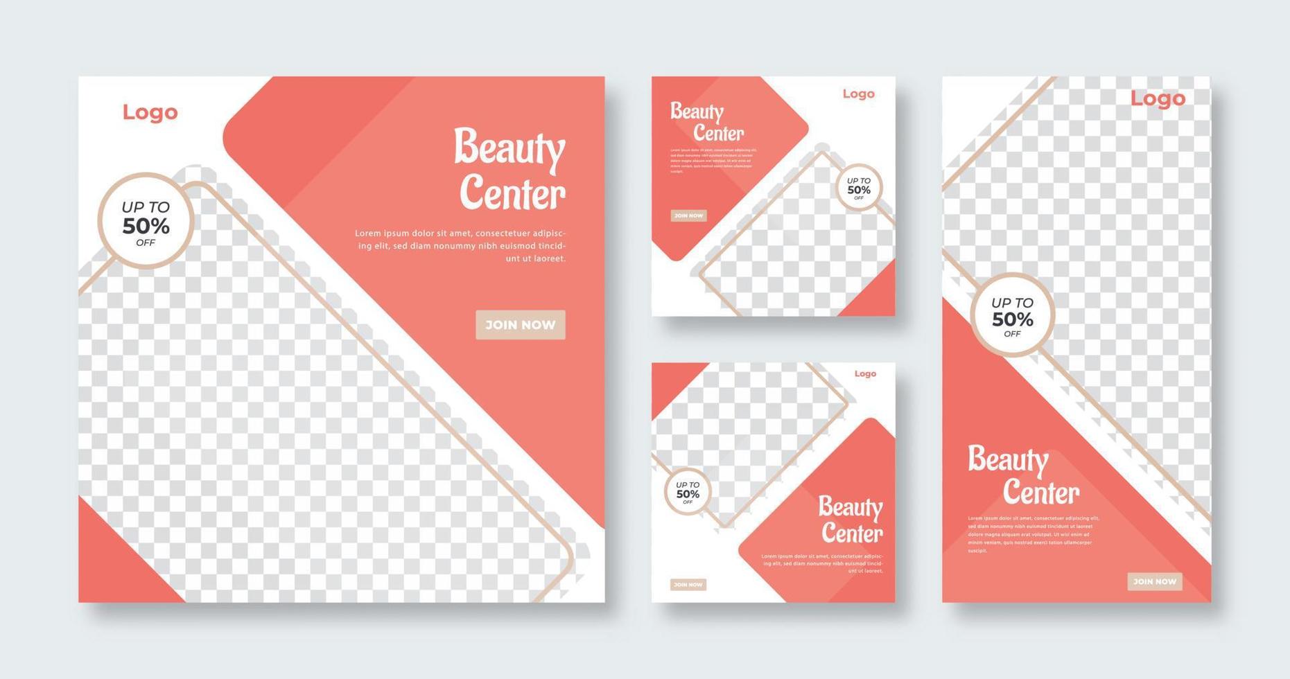 Beauty Care Spa Center Makeup Banner for Social Media Post and Web Internet Ads Square Flyer Template Set vector