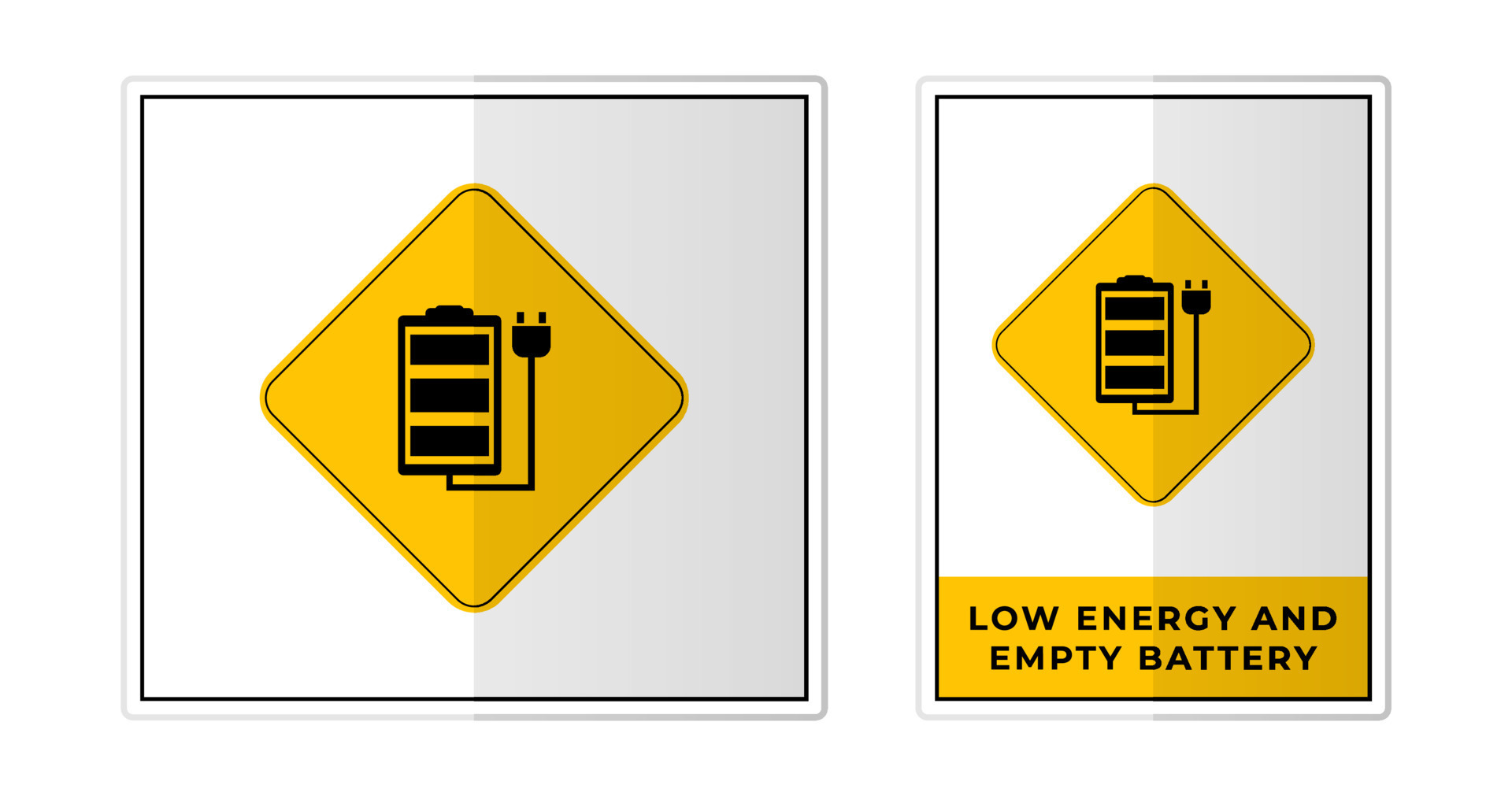 Low energy and empty battery warning Sign Label Symbol Icon Vector