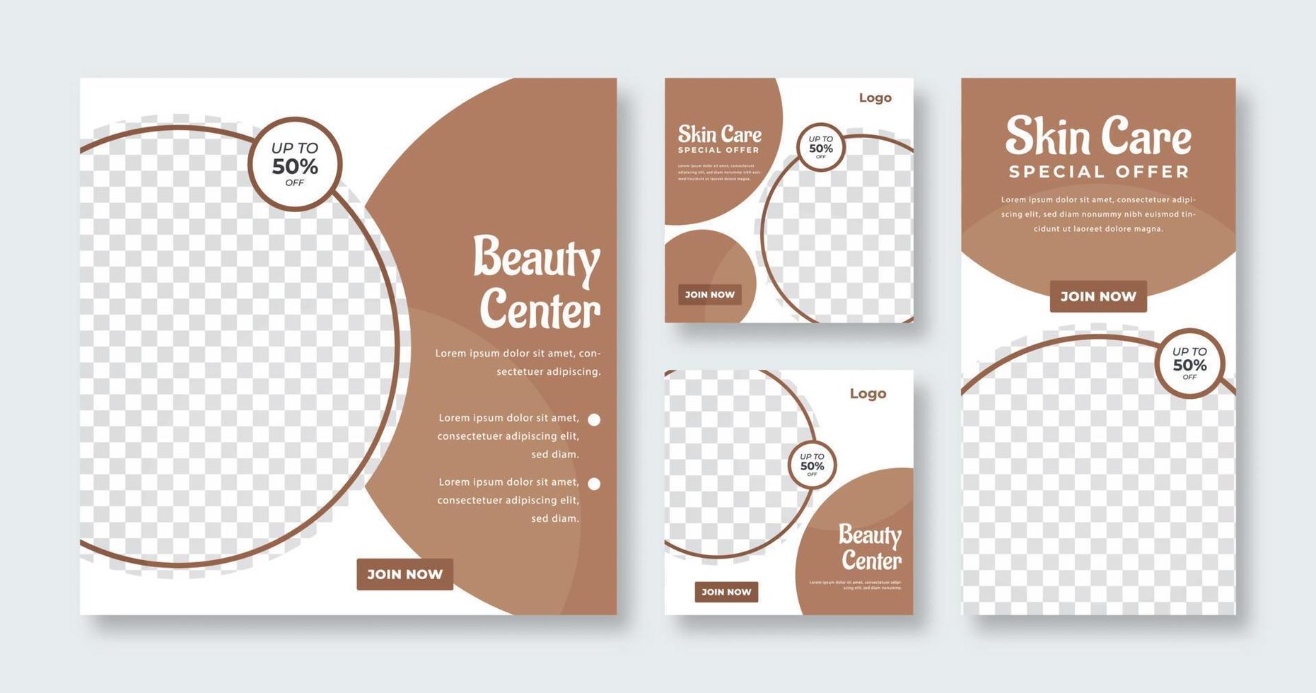 Beauty Care Spa Center Makeup Banner for Social Media Post and Web Internet Ads Square Flyer Template Set vector