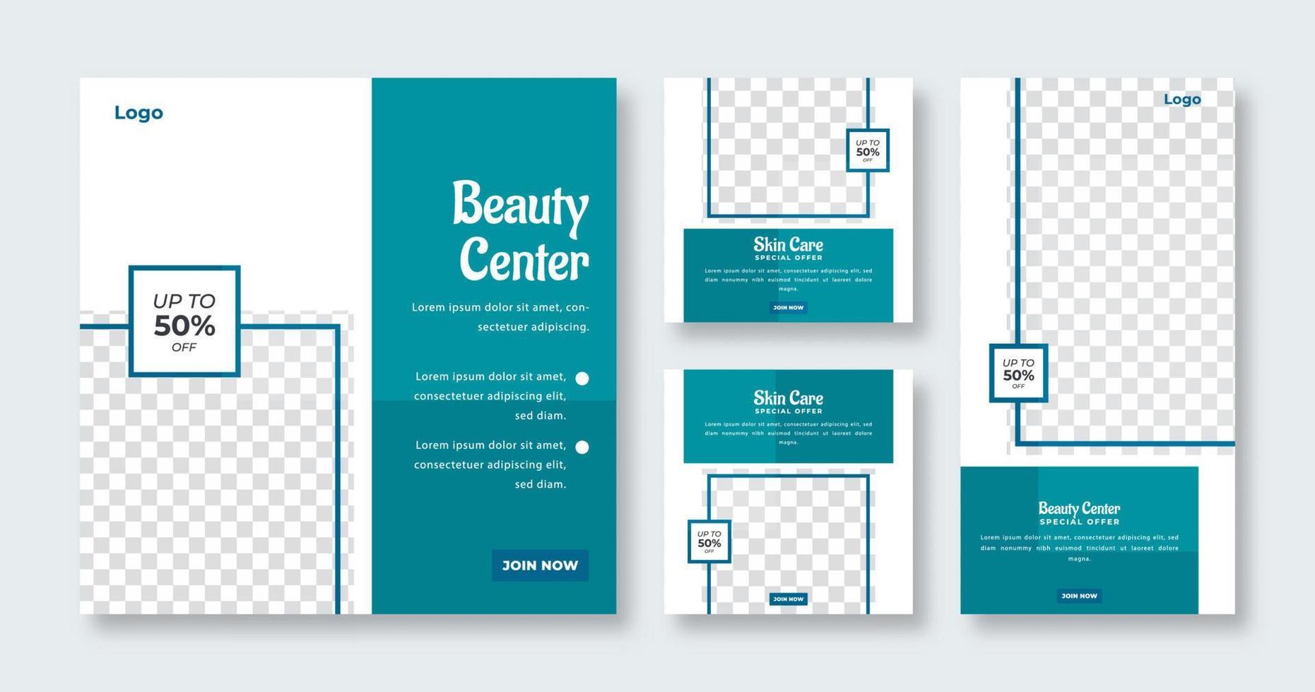 Beauty Care Spa Center Makeup Banner for Social Media Post and Web Internet Ads Square Flyer Template Set vector