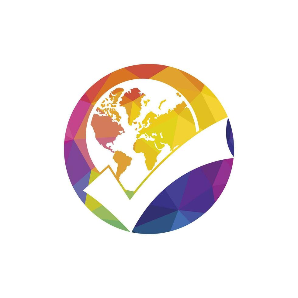 Globe check vector symbol design. Tick mark and globe icon design.
