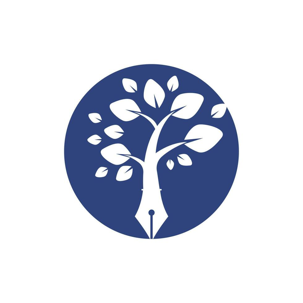 Tree pen vector logo design template. Writer and nature logo concept.