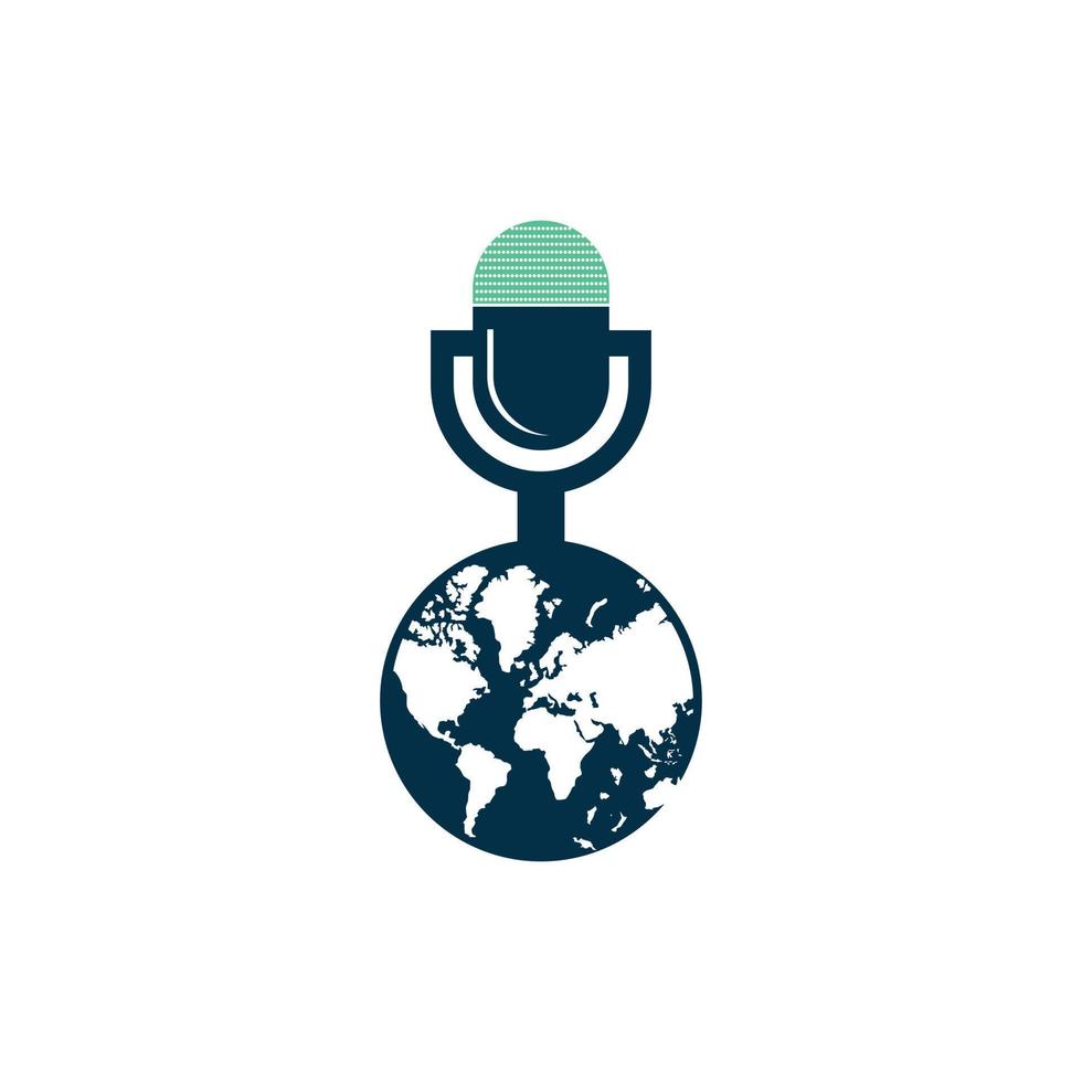 Global podcast logo design. Broadcast entertainment business logo template vector illustration.