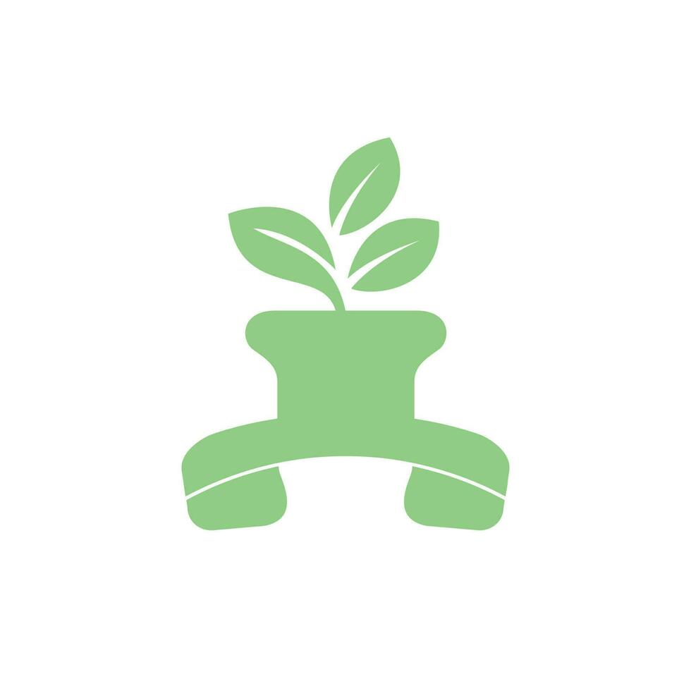 Nature call vector logo design. Handset with flower pot icon design template.