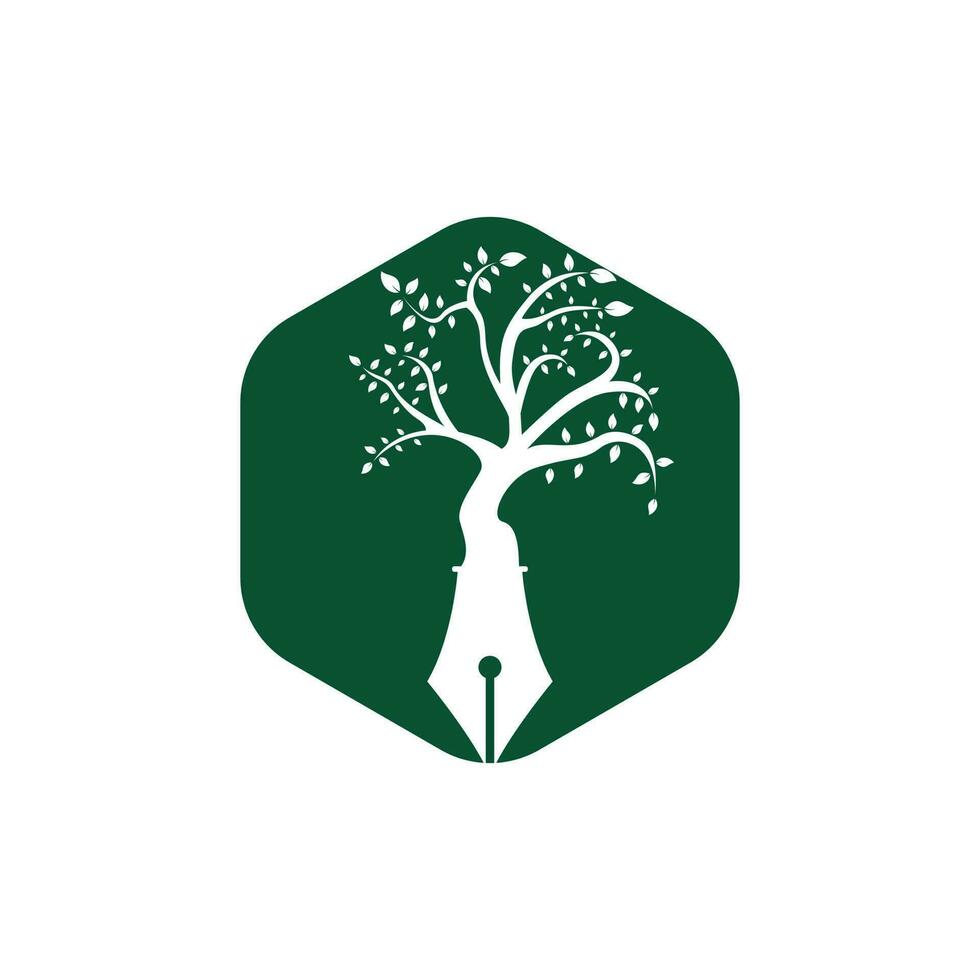 plantilla de diseño de logotipo de vector de pluma de árbol. escritor y concepto de logotipo de la naturaleza.