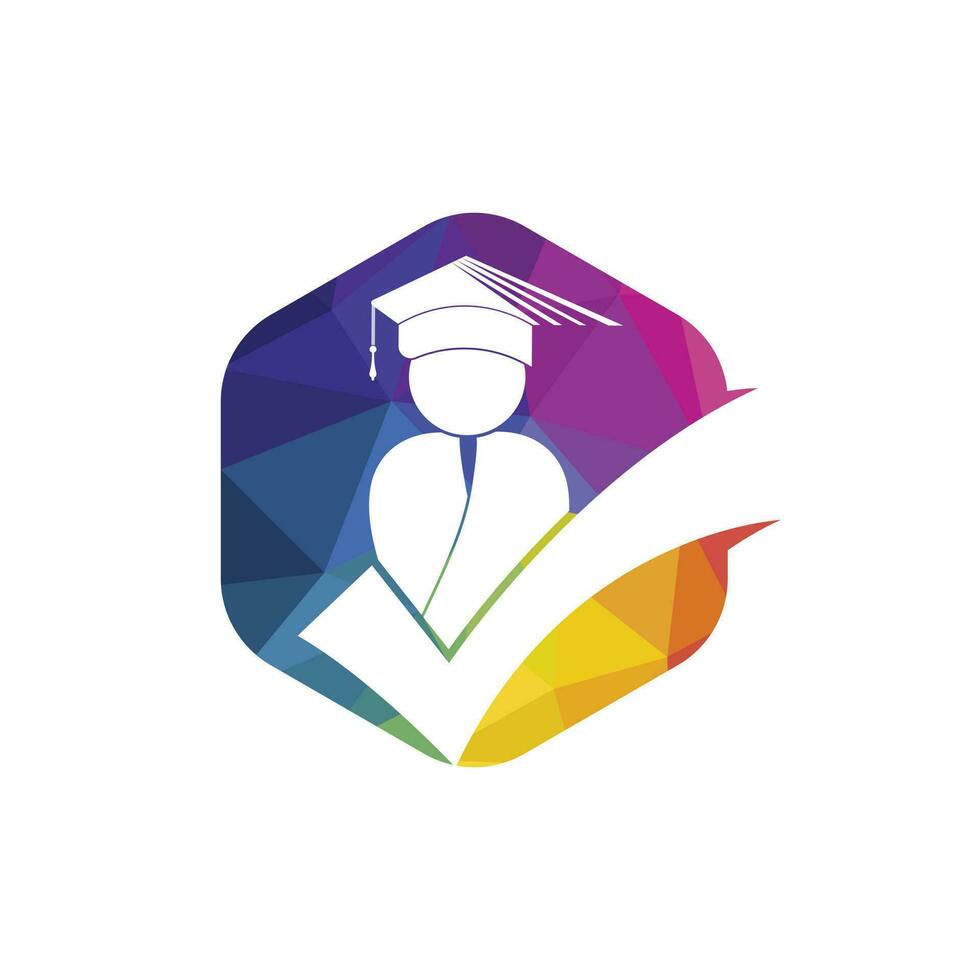Student and check mark icon and logo design. Educational and institutional vector logo design template.
