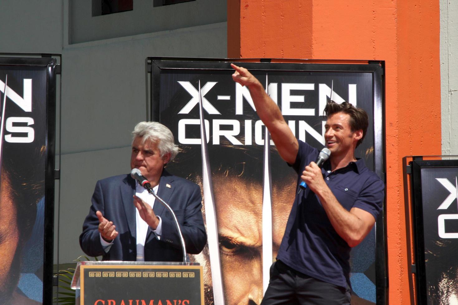 Jay Leno  Hugh Jackman  at the Hugh Jackman Handprint  Footprint Ceremony at Graumans Chinese Theater Forecourt in Los Angeles  California on April 21 20092009 photo