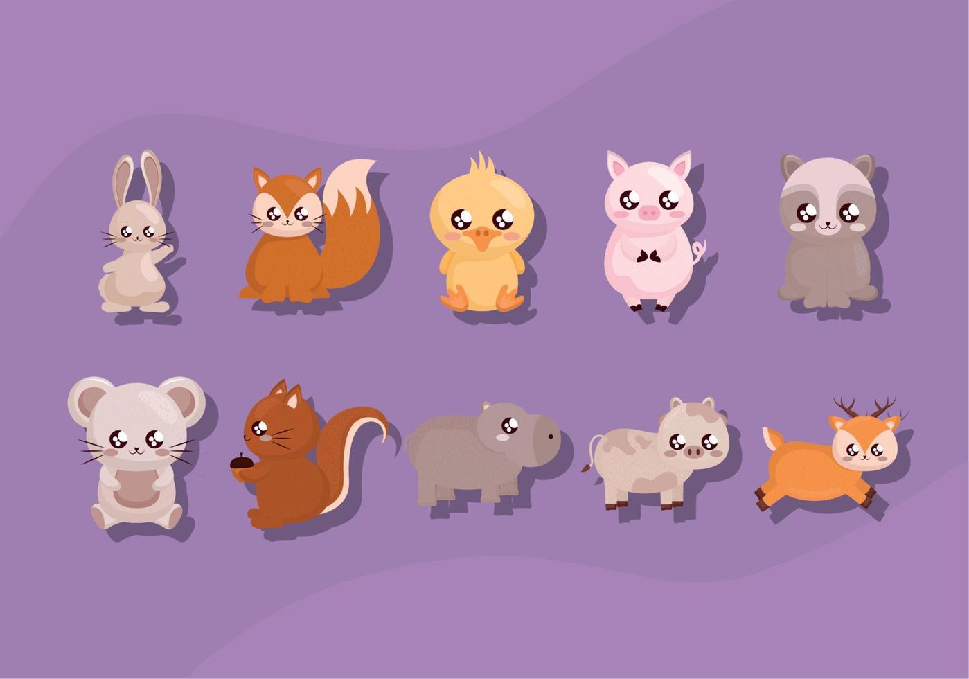 ten cute animals vector