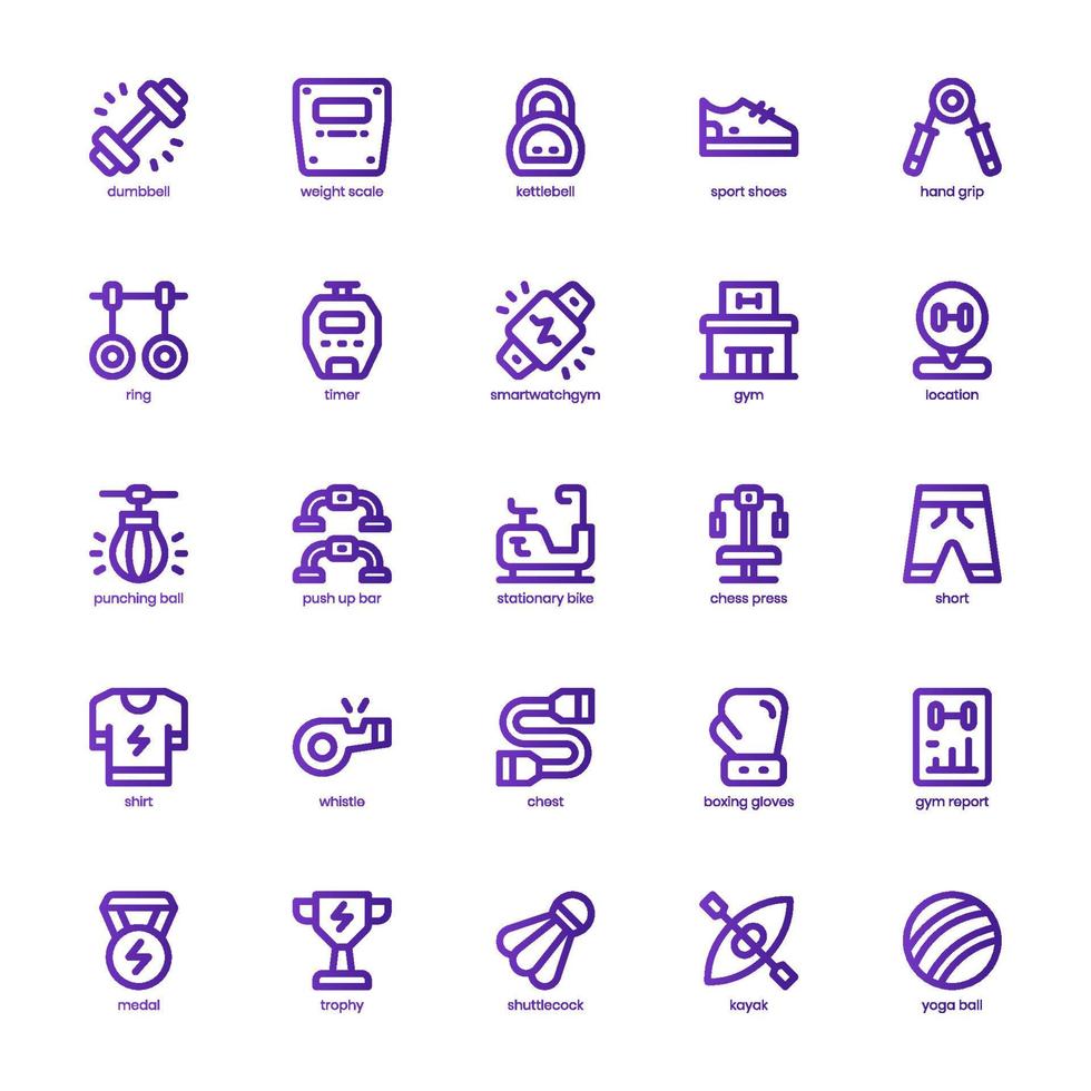 Fitness and Sport icon pack for your website design, logo, app, and user interface. Fitness and Sport icon basic line gradient design. Vector graphics illustration and editable stroke.