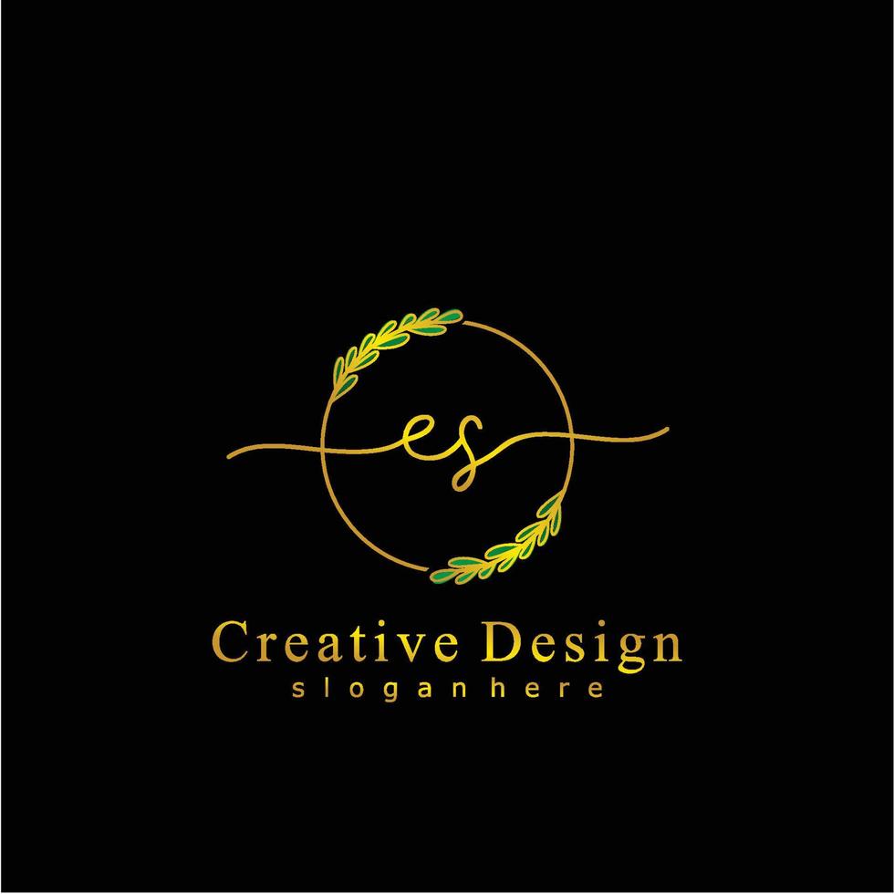 Initial ES beauty monogram and elegant logo design, handwriting logo of initial signature, wedding, fashion, floral and botanical logo concept design vector