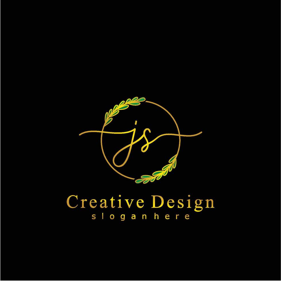 Initial JS beauty monogram and elegant logo design, handwriting logo of initial signature, wedding, fashion, floral and botanical logo concept design. vector