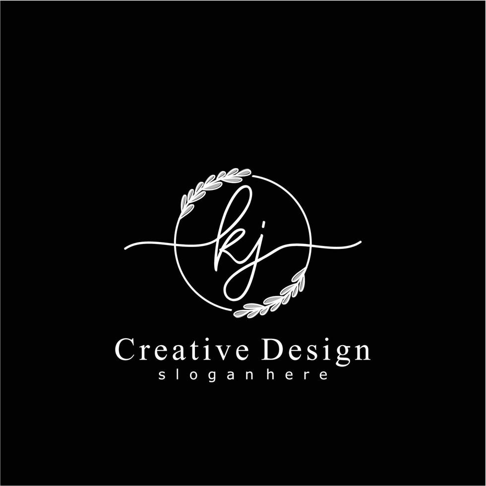 Initial KJ beauty monogram and elegant logo design, handwriting logo of initial signature, wedding, fashion, floral and botanical logo concept design. vector