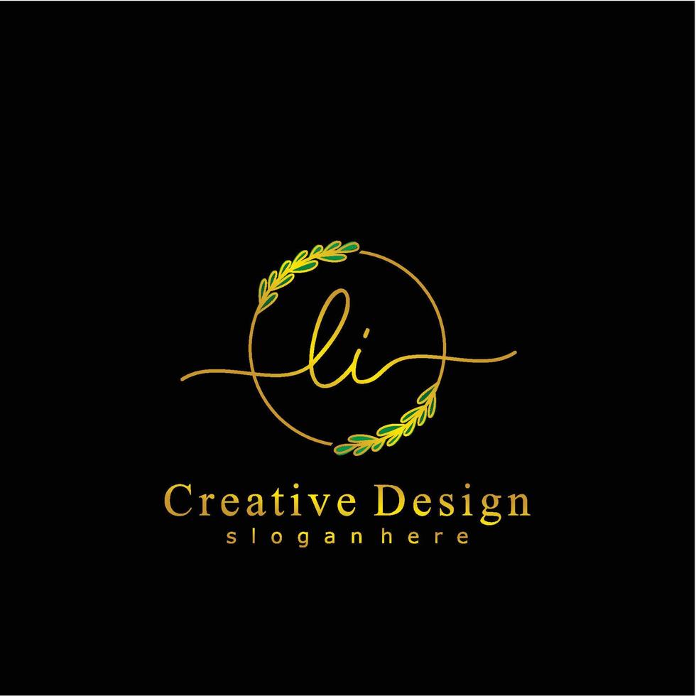 Initial LI beauty monogram and elegant logo design, handwriting logo of initial signature, wedding, fashion, floral and botanical logo concept design. vector