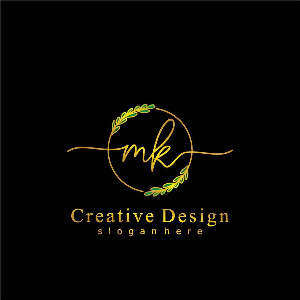 Initial MK beauty monogram and elegant logo design, handwriting logo of initial signature, wedding, fashion, floral and botanical logo concept design. vector