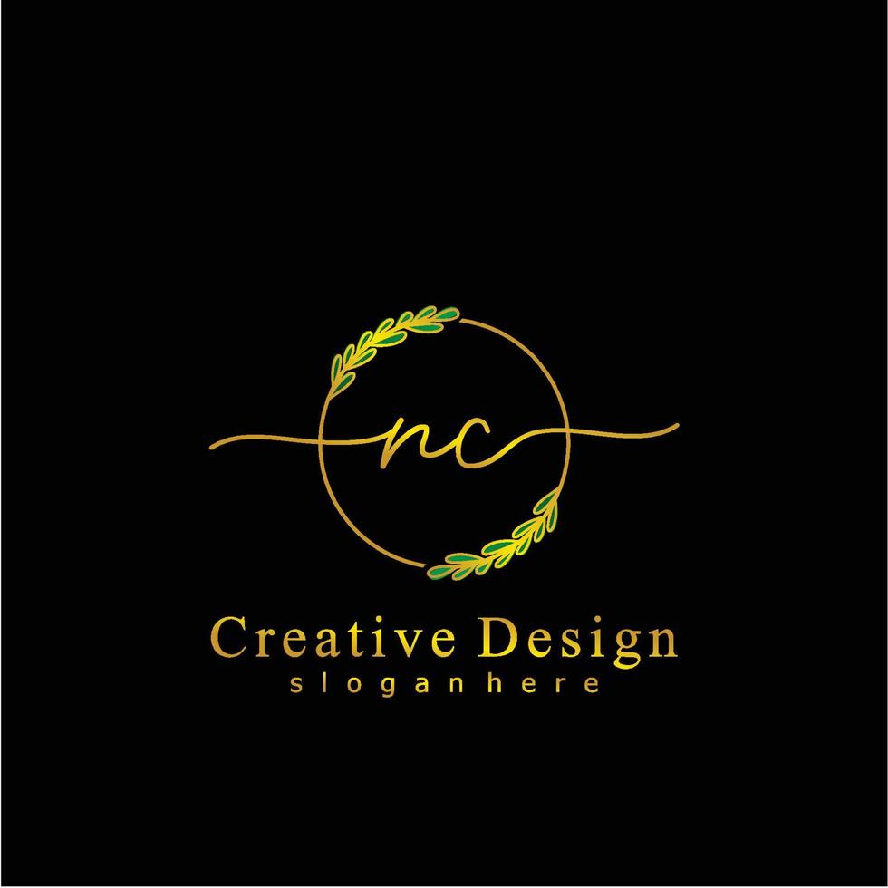 Initial NC beauty monogram and elegant logo design, handwriting logo of initial signature, wedding, fashion, floral and botanical logo concept design. vector