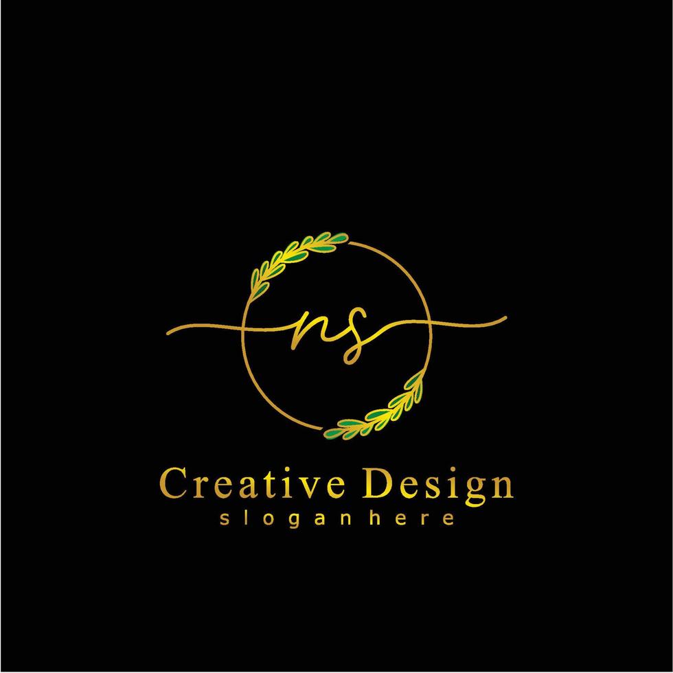 Initial NS beauty monogram and elegant logo design, handwriting logo of initial signature, wedding, fashion, floral and botanical logo concept design. vector