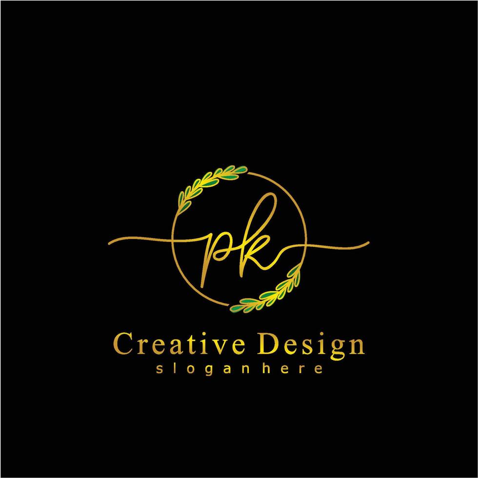 Initial PK beauty monogram and elegant logo design, handwriting logo of initial signature, wedding, fashion, floral and botanical logo concept design. vector