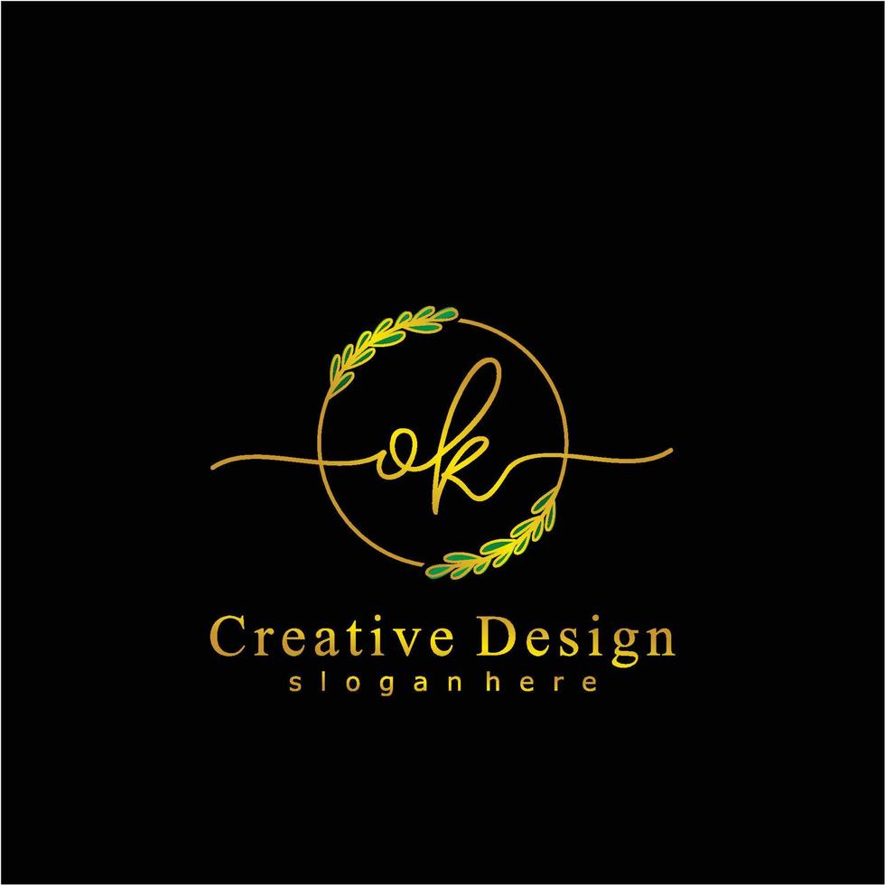 Initial OK beauty monogram and elegant logo design, handwriting logo of initial signature, wedding, fashion, floral and botanical logo concept design. vector