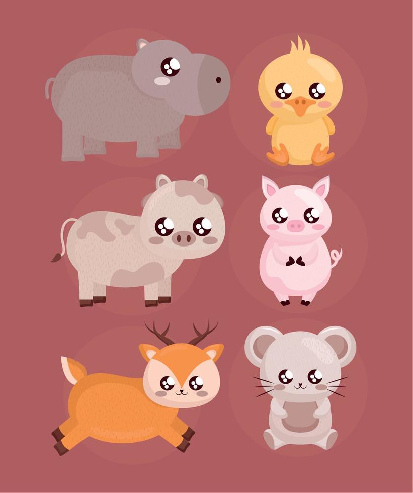 six baby animals vector