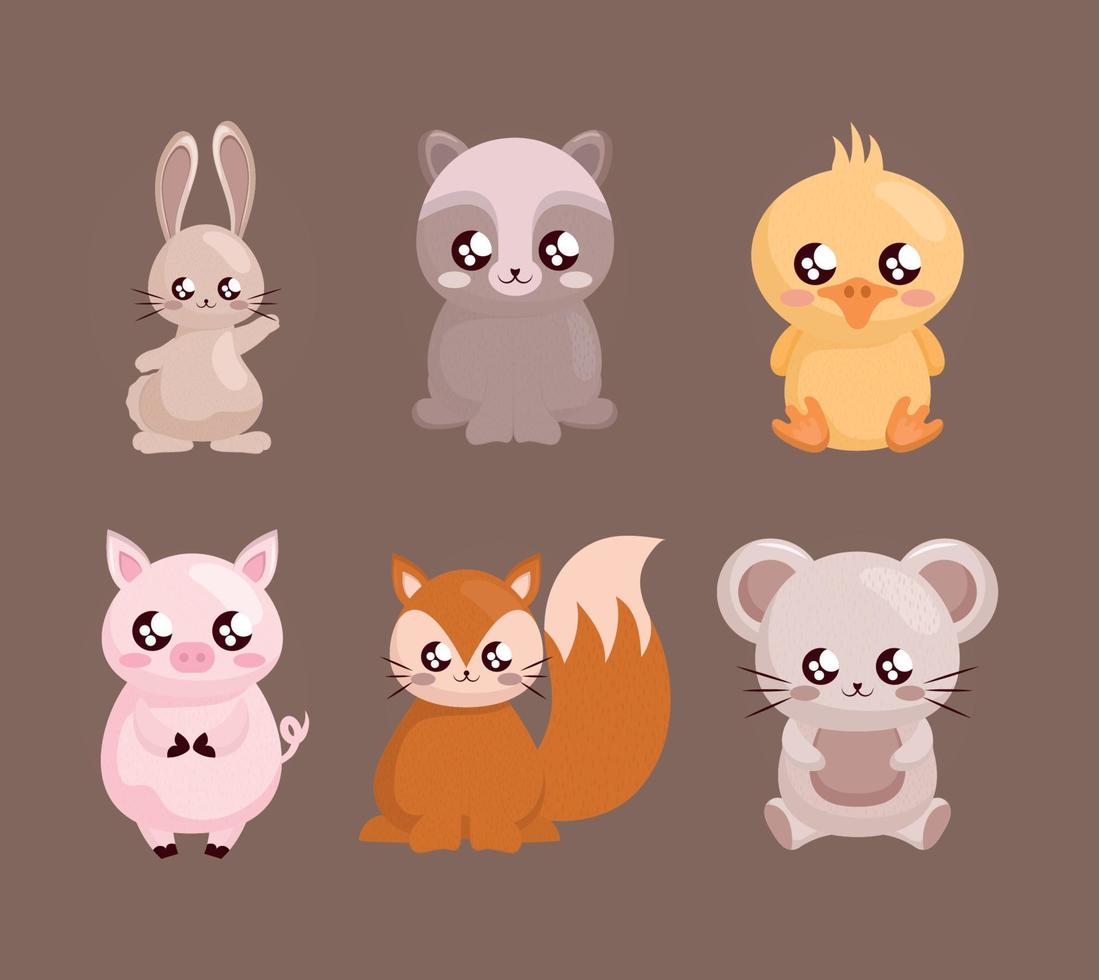 six cute animals vector