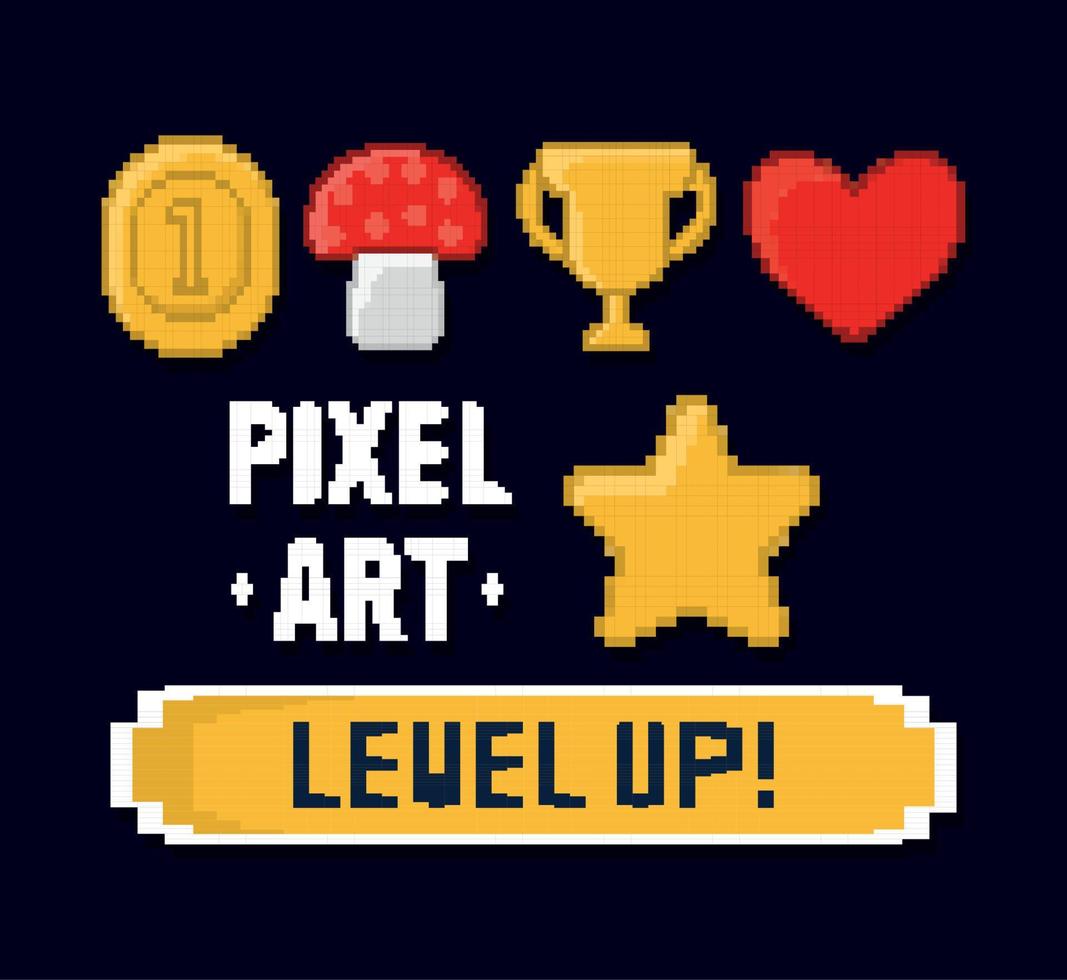 pixel art items poster vector