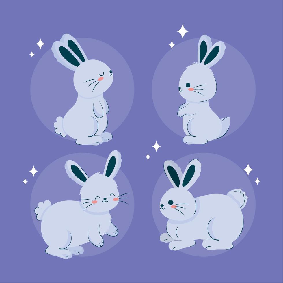 four blue bunnies vector