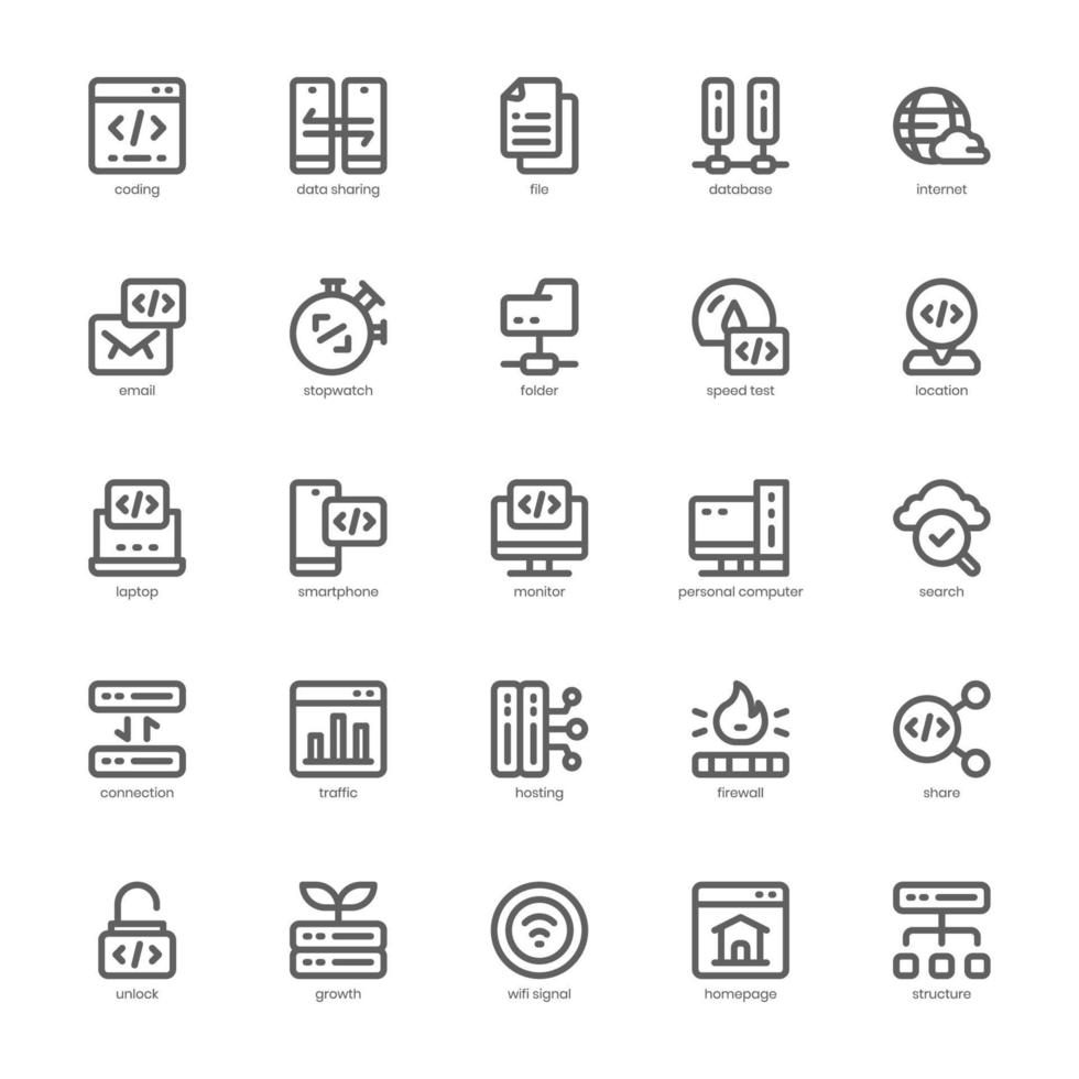 Website Hosting icon pack for your website design, logo, app, and user interface. Website Hosting icon outline design. Vector graphics illustration and editable stroke.