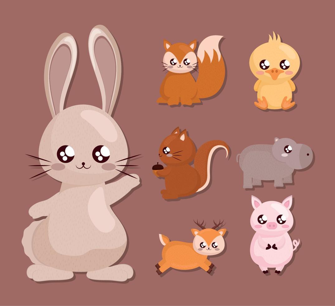 seven cute animals vector