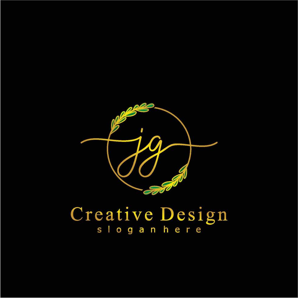 Initial JG beauty monogram and elegant logo design, handwriting logo of initial signature, wedding, fashion, floral and botanical logo concept design. vector