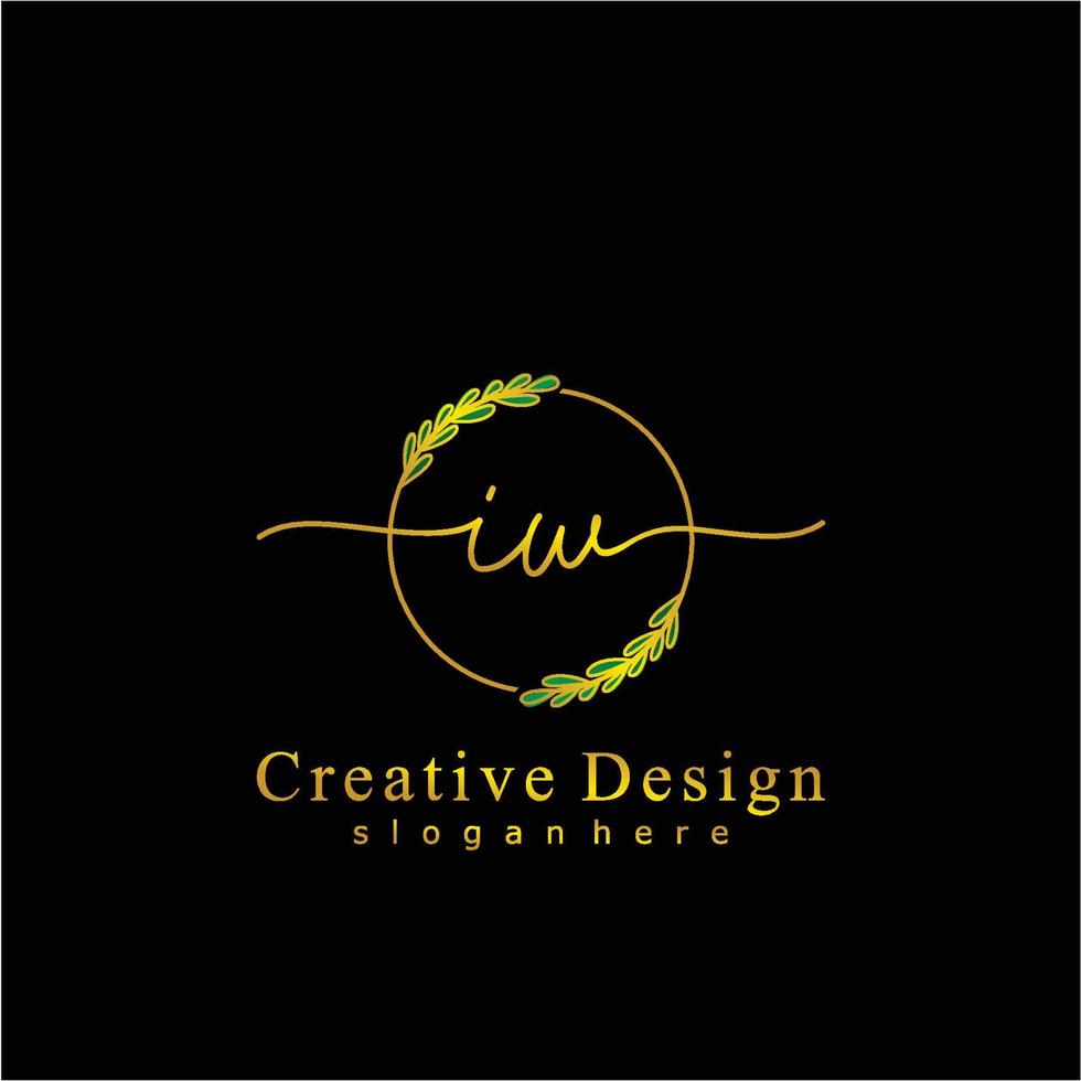 Initial IW beauty monogram and elegant logo design, handwriting logo of initial signature, wedding, fashion, floral and botanical logo concept design. vector