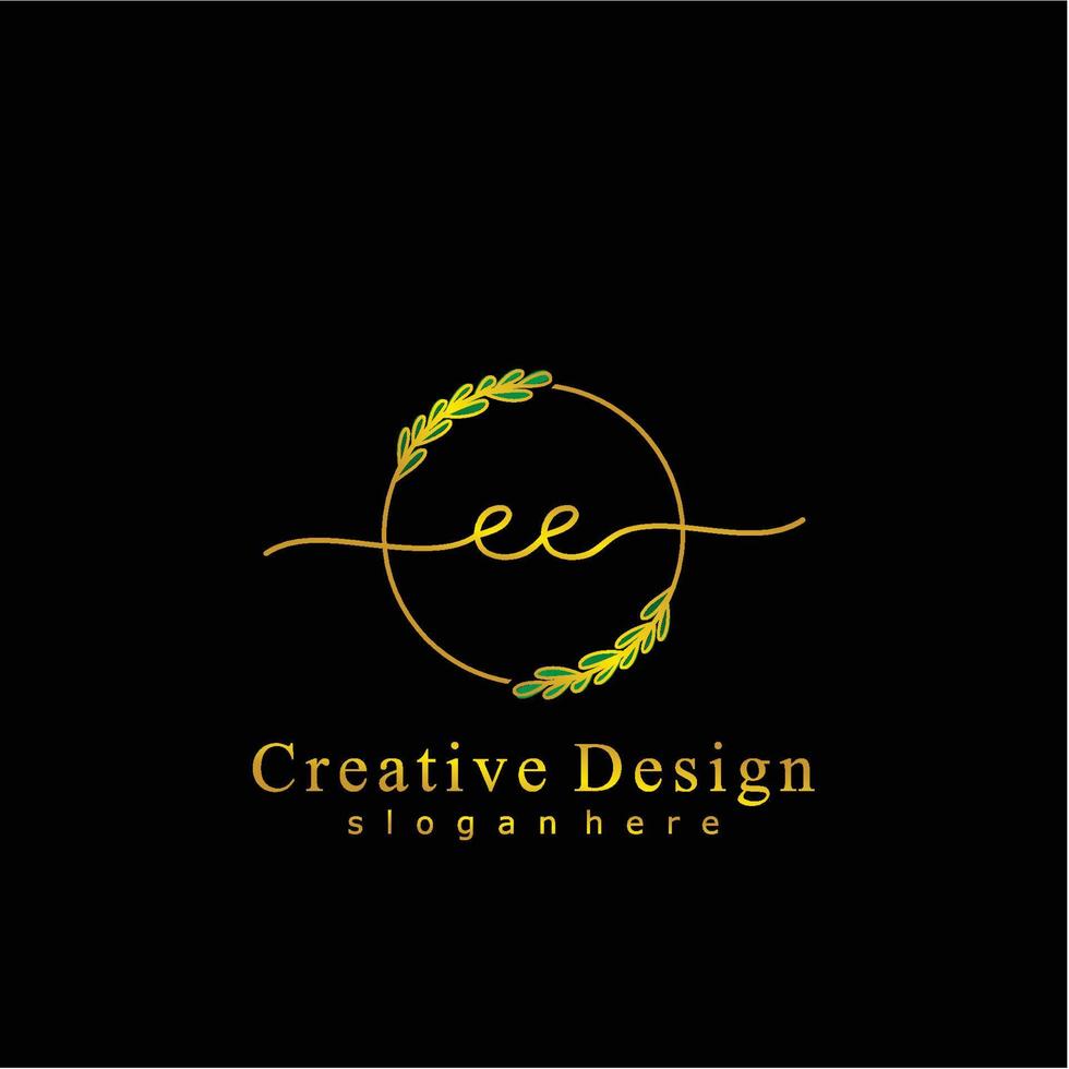 Initial EE beauty monogram and elegant logo design, handwriting logo of initial signature, wedding, fashion, floral and botanical logo concept design vector